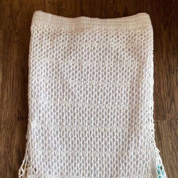 Crocheted high-low white mermaid midi skirt Women's Small festival boho 70s - Picture 7 of 8